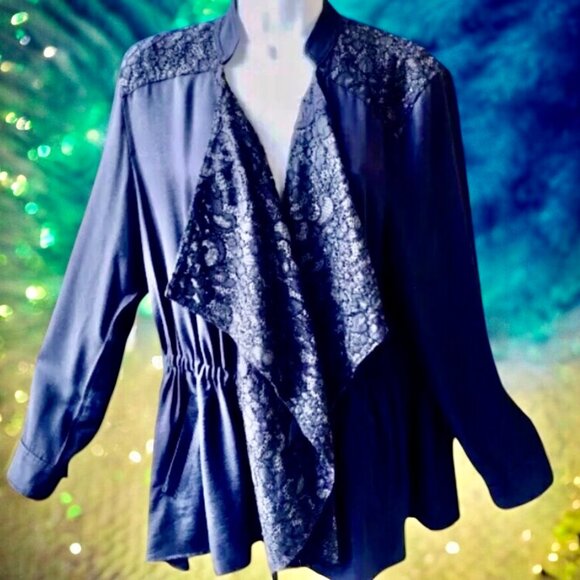 Logo By Lori Goldstein Jacket Waterfall Drawstring Cinch Lace - Picture 12 of 12